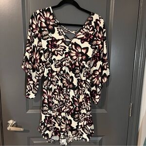 Abercrombie & Fitch Floral Strappy Deep V-Back Kimono Sleeves Mini Dress Size S
